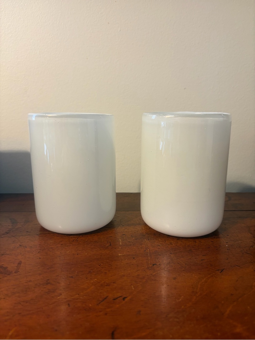 Pottery barn mineral votive set of 2 white glass cylinder holders
